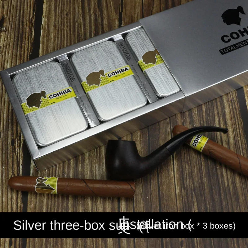 Description Picture 2 of itemLuxury Metal Case Cigar Matches with Cohiba and Lengthened Pipe. Perfect Gift for Cigar Aficionados.