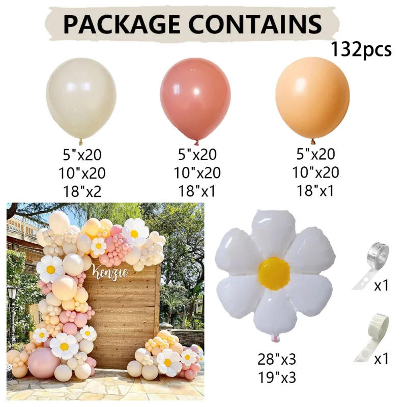 Description Picture 5 of item132Pcs White Daisy Sunflower Themed Balloon Arch Kit Black Pink Yellow Latex Bal for Wedding Birthday Baby Shower Party Decors