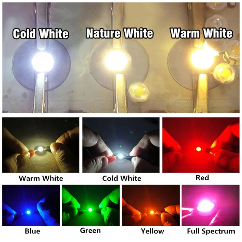 Description Picture 5 of item1W 3W 5W Warm Natural Cold White Led Chips Bulb High Power Intensity Red 660nm Blue Green Yellow Full Spectrum Grow Light Lamp