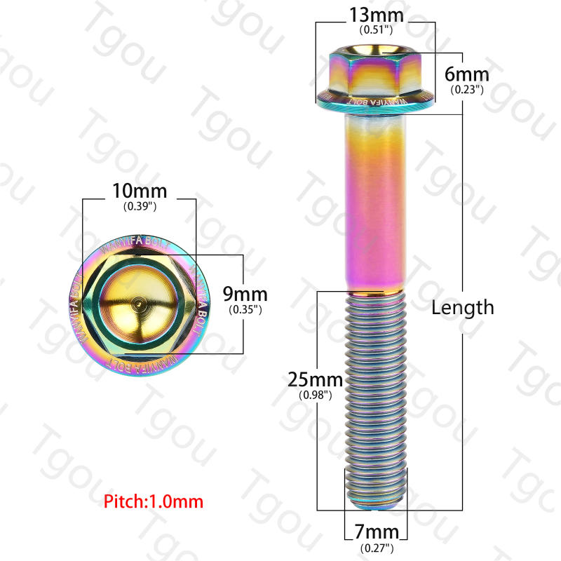 Description Picture 4 of itemTgou Titanium Bolts M7x10 15 20 25 30 35 40 45 50 mm pitch 1.0mm Hex Flange Head Screws for motorcycle 1pcs