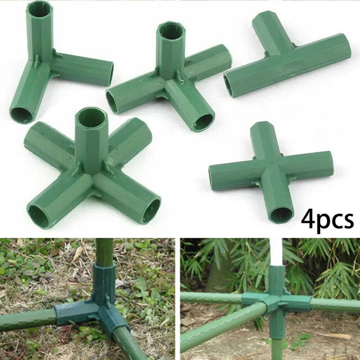 Description Picture 3 of item4Pcs Greenhouse Frame Building Connector Green 16-17mm Outdoor Garden Structure Pole Joint Adapter Plastic 3 4 5 Way Connector