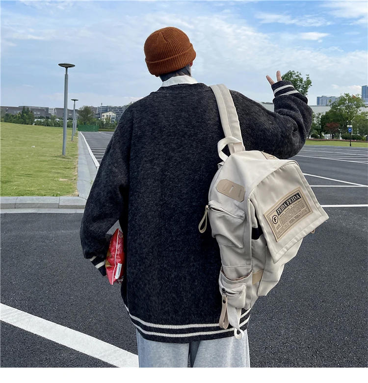 Description Picture 5 of itemJapanese V-neck Contrasting Color Knitted Overcoat Couple Loose Casual High Street Gentle Sweater Jackets Men Tops Male Clothes