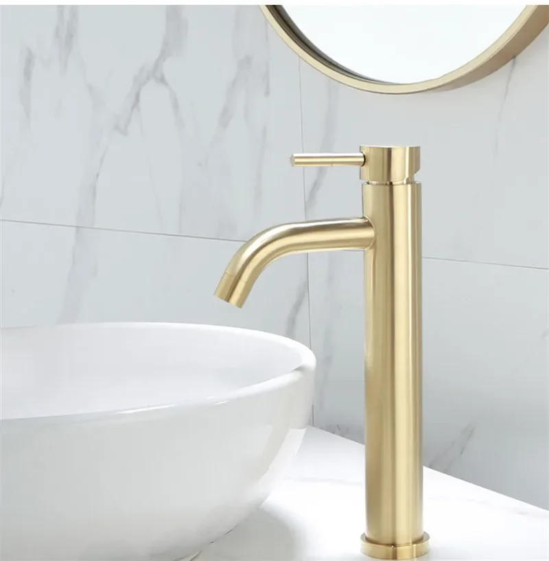 Description Picture 3 of itemBrushed Gold Bathroom Faucet Modern Lavatory Vanity Sink Tall Tap Deck Mounted Toilet Basin Faucets Hot and Cold Water Mixer Tap
