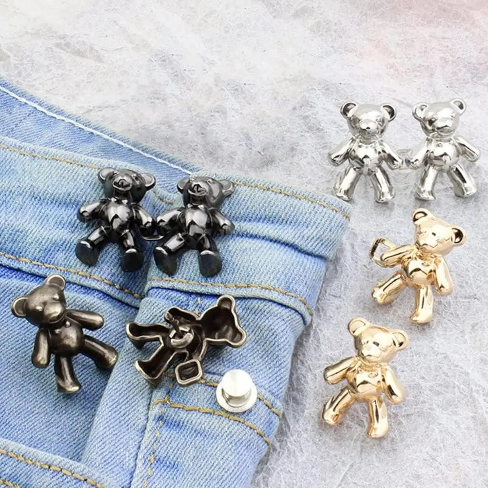 Description Picture 2 of item2Pcs Bear Shaped Adjustable Jean Button Waist Buckle Snap Pants  Extender Replacement Jeans  Attacher Pins