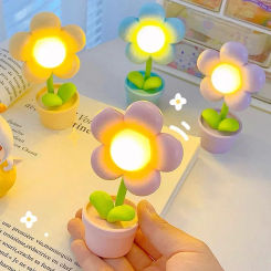 Mini LED Flower Night Light Cute Small Table Lamp Desktop Ornament Bedside Bedroom Ambient Lights Children Toy Kids Holiday Gift