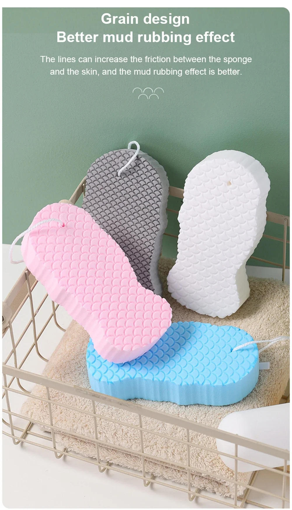 Description Picture 3 of item4 Color Soft Exfoliating Sponge Body Scrubber Bath Exfoliating Scrub Sponge Shower Brush Body Dead Skin Remover Bathing Supplies