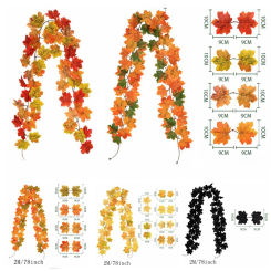 2M Artificial Fall Maple Leaf Garland Fake Plants Autumn Decor Leaves Vine for Thanksgiving Halloween Festivals Wedding Decora