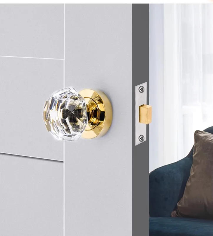 Description Picture 4 of itemLight Luxury Invisible Lock Single-sided Handle Portable Door Lock Gold Indoor Background Wall Globe Lock Crystal Door Handle