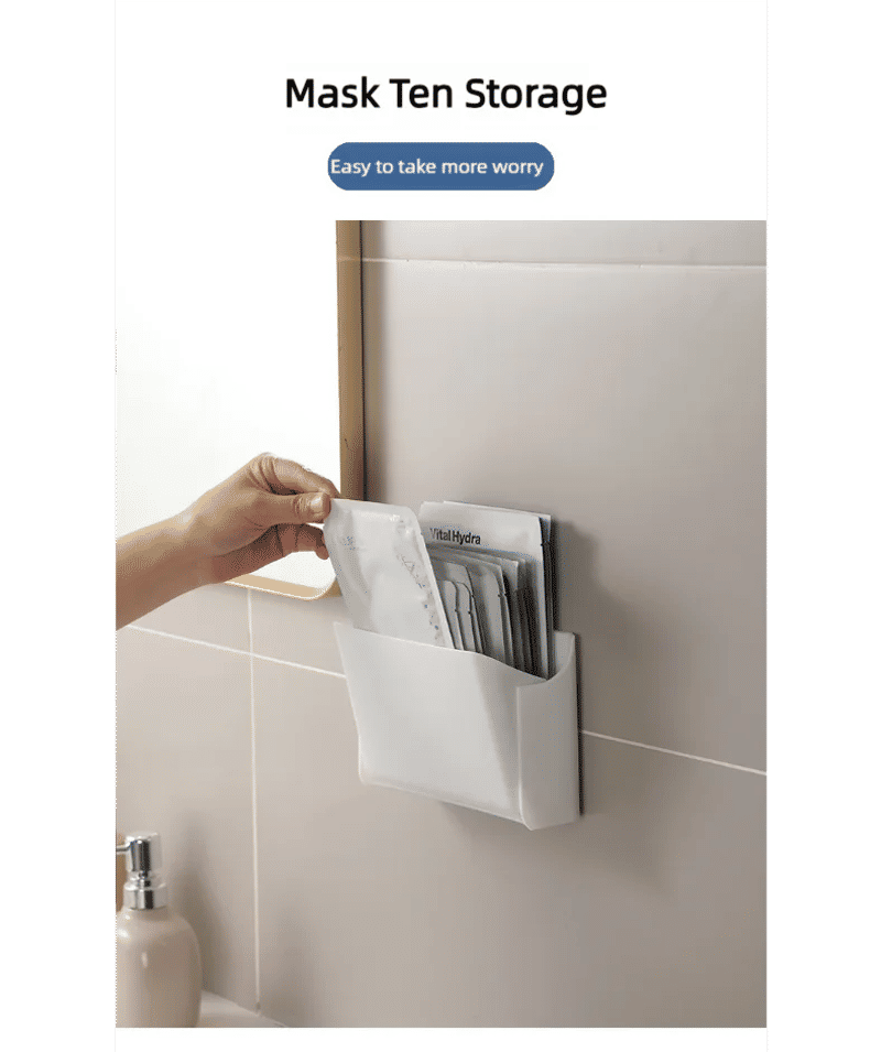 Description Picture 3 of item2024 New Wall-mounted Folding Mask Storage Box Bathroom Skincare Organizer Perforation-free Toilet Table Drain Storage Rack
