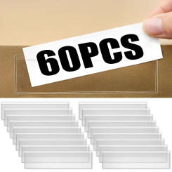 4-60PCS Clear Self-Adhesive Label Bag Identification Cards Holder Shelf Tag Pocket Label Holder Classification Warehouse Storage