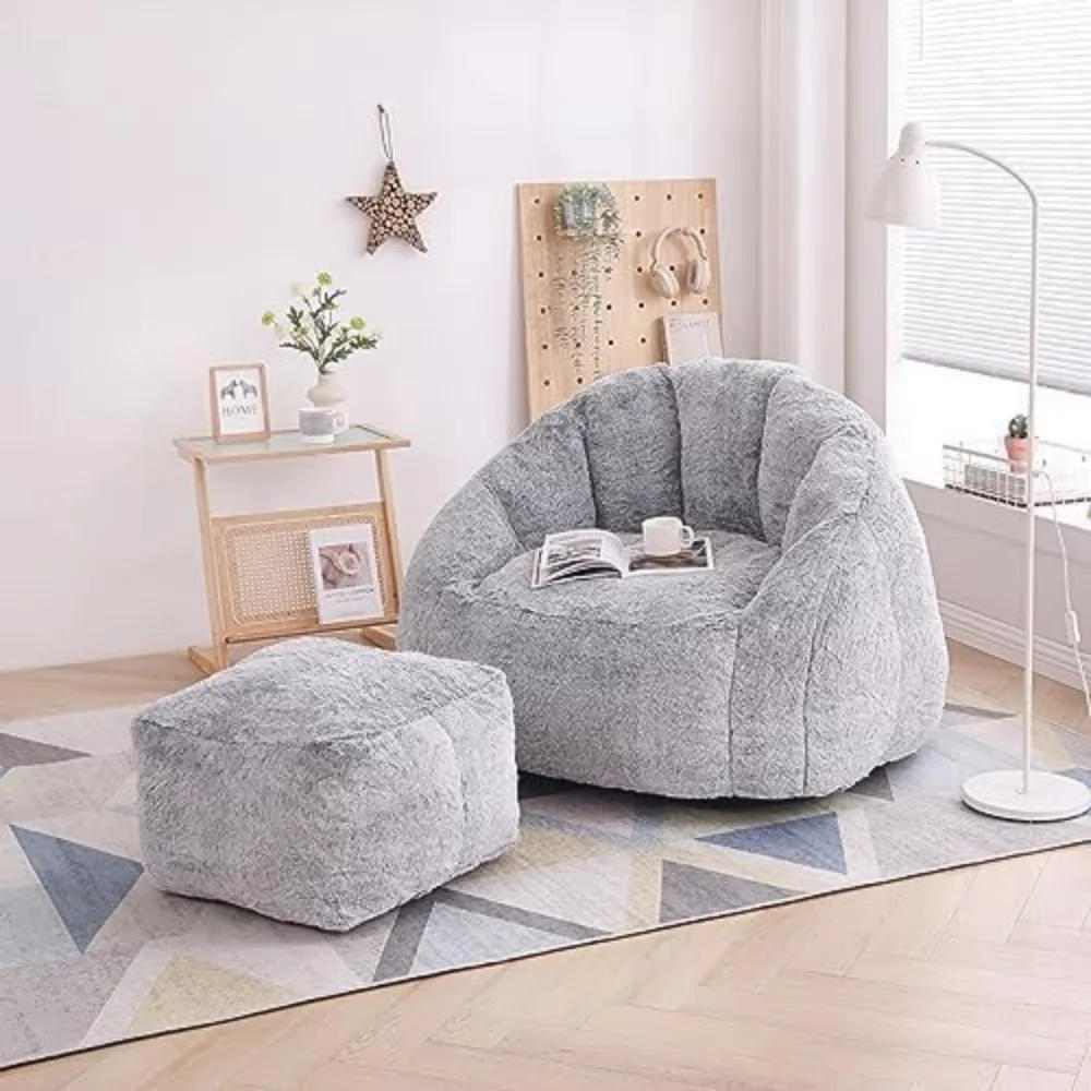Description Picture 6 of itemLazy Sofa for Bedroom Living Room and Offices (Dark Grey) Giant Bean Bag Chair With Footstool Furniture Sofas Single Chairs Home
