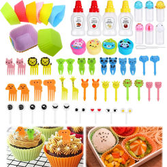 Cute Animal Fruit Forks For Kids Children Mini Food Picks With Sauce Bottles Cartoon Snack Toothpick Silicone Lunch Box Dividers