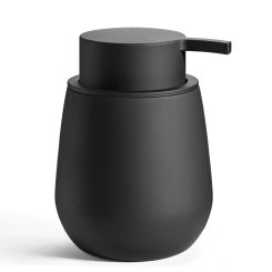 Matte black round soap dispenser, modern minimalist style for bathroom and kitchen countertops, refillable