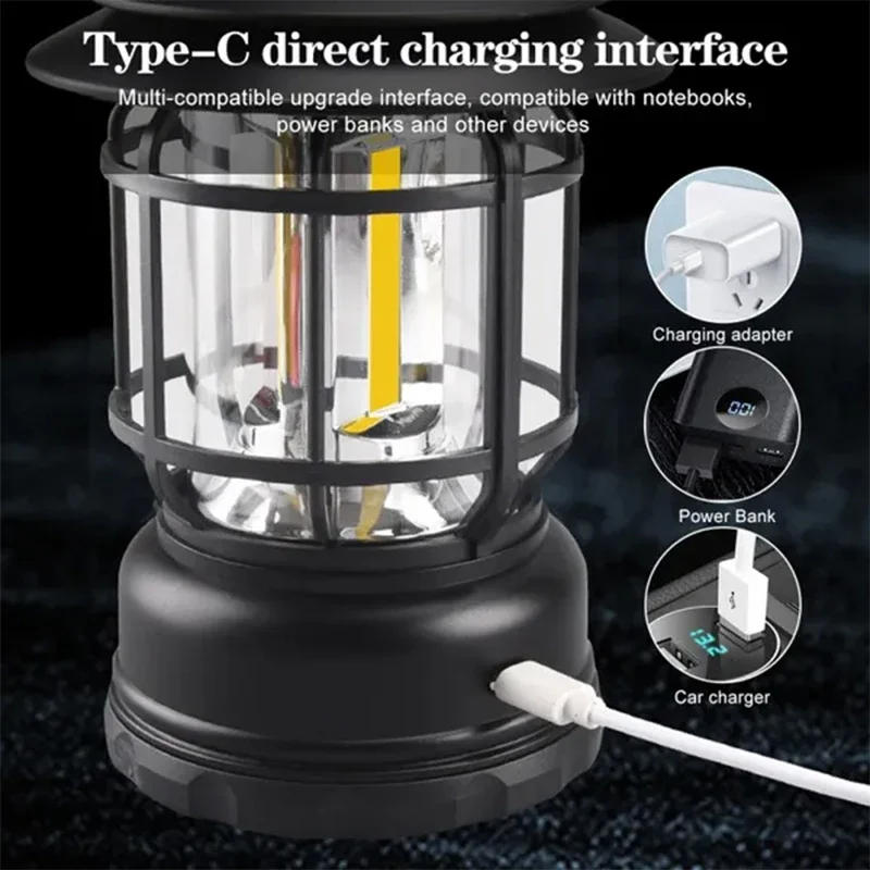 Description Picture 2 of itemRetro Camping Lamp USB Rechargeable Lantern Camping Light Lighting Lantern Lamp Torch Outdoor Camping Light Waterproof