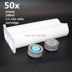 50pcs 100ml Empty 1:1 Ratio 2-Part Cartridges & Piston & Sealing Cap for Filling Storing Dispensing Resin Epoxy AB Glue Adhesive