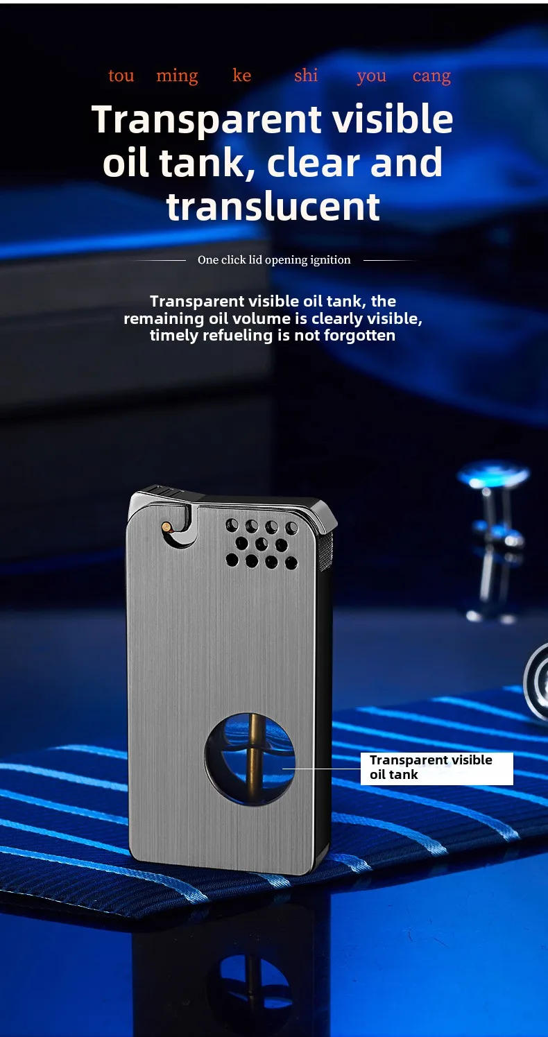 Description Picture 5 of itemTransparent Visible Kerosene Gasoline Lighter Retro Metal Flint Cigarette Windproof Lighter Smoking Accessories Gifts for Men