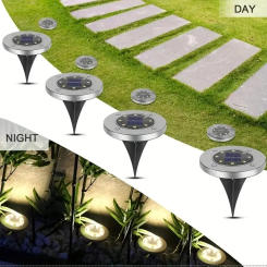 8LED Solar Power Ground Light with Light Controlled Switch IP68 Waterproof Disk Lamp Outdoor Garden Underground Decoration Lamp