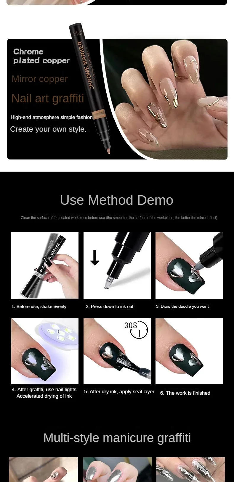 Description Picture 6 of itemMetallic Silver Gold Nail Polish Waterproof Nail Marker Pen For Design Graffiti Drawing Pencil Lines Painting Gel Manicure Tools