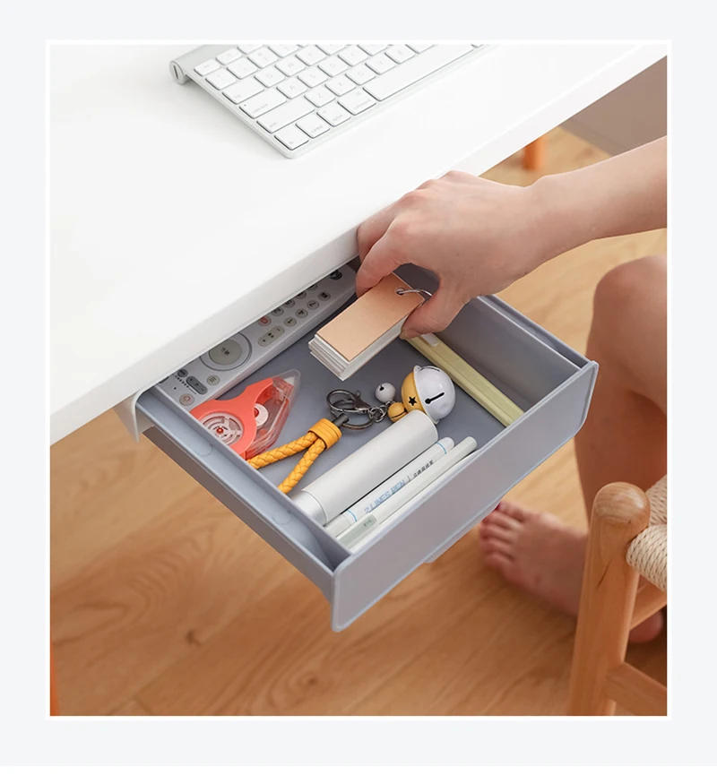 Description Picture 6 of itemHidden Hanging Storage Organizer Kitchen Drawer Storage Box Punch-Free Under Table Self-Adhesive Drawer Case Fork Spoon Tray