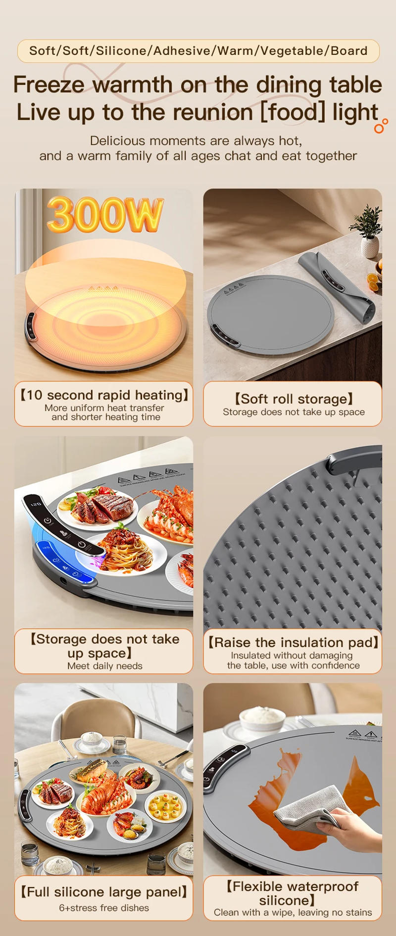 Description Picture 3 of itemTINSOL Electric Food Heating Pad Portable Collapsible Heating Tray with 8 Temperature Settings Thermostatic Food Heating Pad