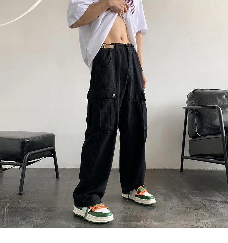 Description Picture 5 of itemAmerican Style Straight Pants for Men High Street Loose Trousers Casual Joggers Hip Hop Drawstring Cargo Sweatpants Z84