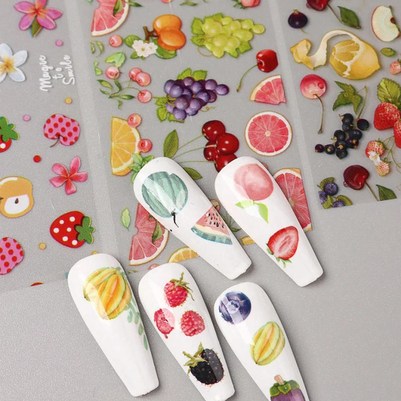 Description Picture 6 of item10 Rolls/Box Nail Transfer Stickers Fruit Design Gel Decals Holographic Foil Slider Decoration Art DIY Manicure Accessories Tool