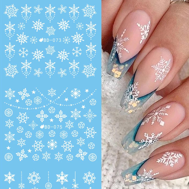 Description Picture 4 of item12pcs White Blue Snowflake Water Nail Stickers Set Winter Christmas Nail Art Design Transfer Slider Decals Manicure Decoration