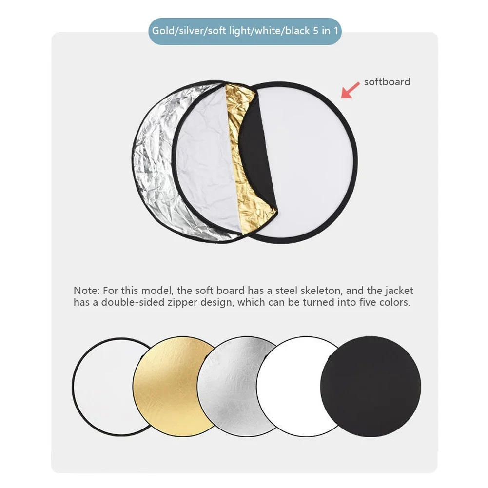 Description Picture 6 of item5 in 1 Collapsible Round Photography Reflector Photo Studio Outdoor Light Diffuser Multi-Disc with Carry Bag 30 40 80 110cm 2in1