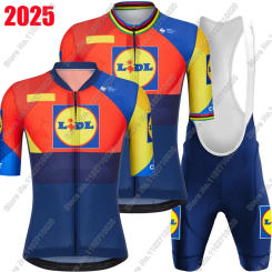 2025 Lidl Cycling Jersey Team World Champion Set Summer Short Sleeve USA Clothing Road Bike Shirts Suit Bicycle bib Shorts MTB
