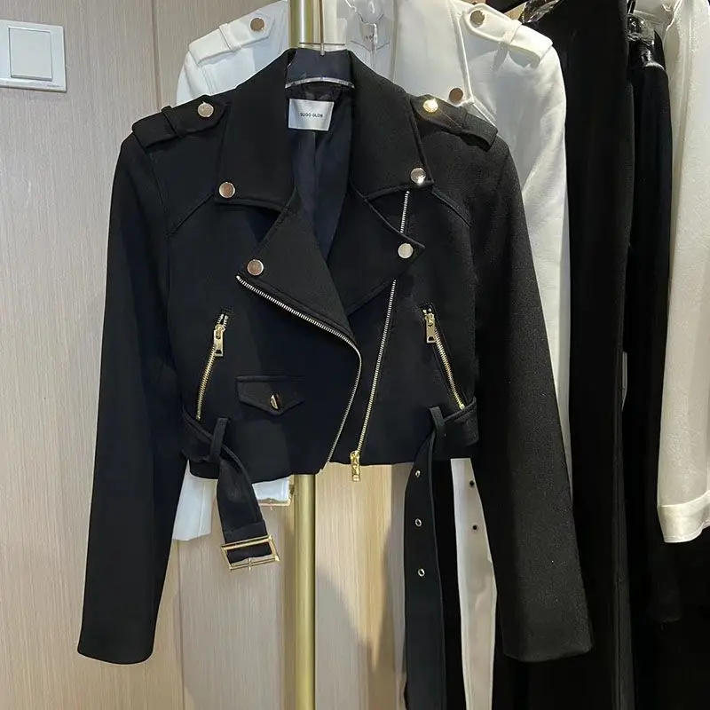 Description Picture 4 of itemKorean version of the long-sleeved motorcycle jacket jacket women's spring and autumn new fashion temperament Joker suit collar