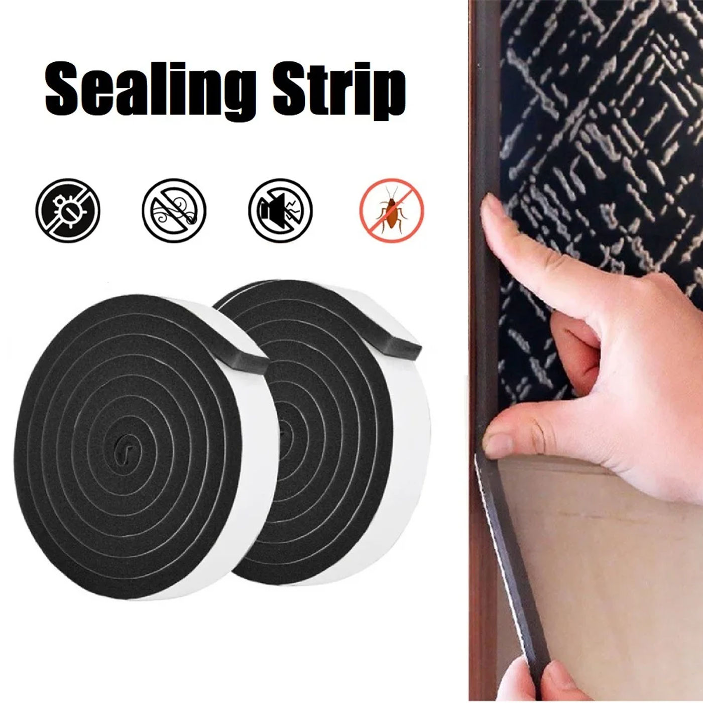 Description Picture 3 of itemHigh Quality Brand New Sponge Strip Sealing Draught Strip Durable Insulation Seal Seam Self-adhesive Waterproof