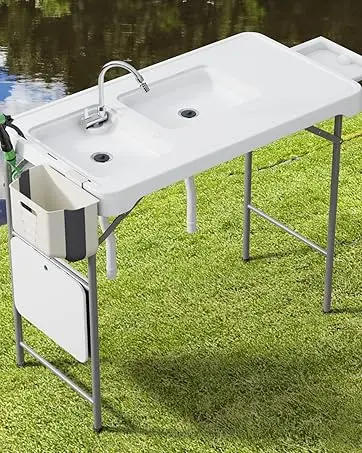 Description Picture 4 of itemCleaning Table with Sink 42.6" Width Portable Folding Camping Table with Measure Mark|Outdoor Fish Cleaning Station with Gr