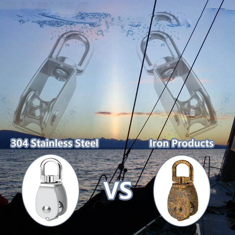 Description Picture 6 of itemPulley 304 Stainless Steel Single Pulley Block Small Heavy Duty Swivel Bearing Pulley System For Rigging