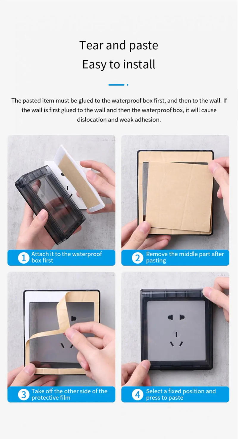 Description Picture 5 of itemPlastic Wall Switch Waterproof Cover Box Wall Light Panel Socket Doorbell Flip Cap Cover Clear Bathroom Kitchen Accessory