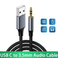 USB to 3.5mm Audio Cable Male to Male Stereo USB A to 3.5 Jack AUX Adapter Wire Headphone Speaker for Laptop PC TV Car