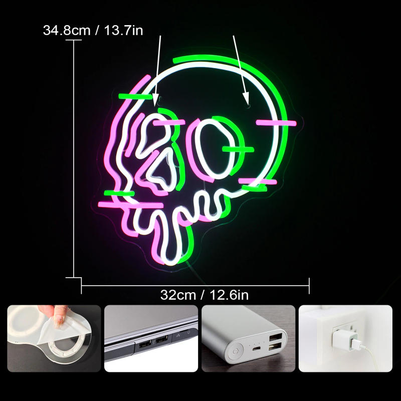 Description Picture 5 of itemMelt Skull Neon Signs For Wall Decor Mix Color Halloween Room Decoration Dimmable LED Lights Home Bedroom Party USB Powered Lamp