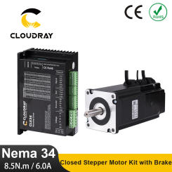 Cloudray Nema 34 Closed Loop Stepper Motor Kit 8.5N.m 6.0A Stepper Motor with Brake and CLE34 Closed Driver