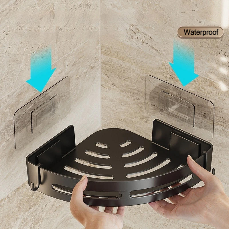 Description Picture 4 of itemABS Plastic Black Bathroom Shelf Corner Space Bathroom Triangle Basket Shower Room Storage Rack No Drill Wall Mounted