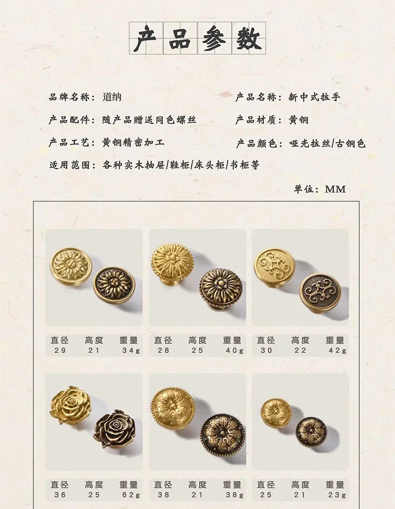 Description Picture 3 of itemSolid Brass Cabinet Handles Desk Drawer Pull Furniture Door Knob for Drawer Knob European Furniture Hardware Kitchen Accessories