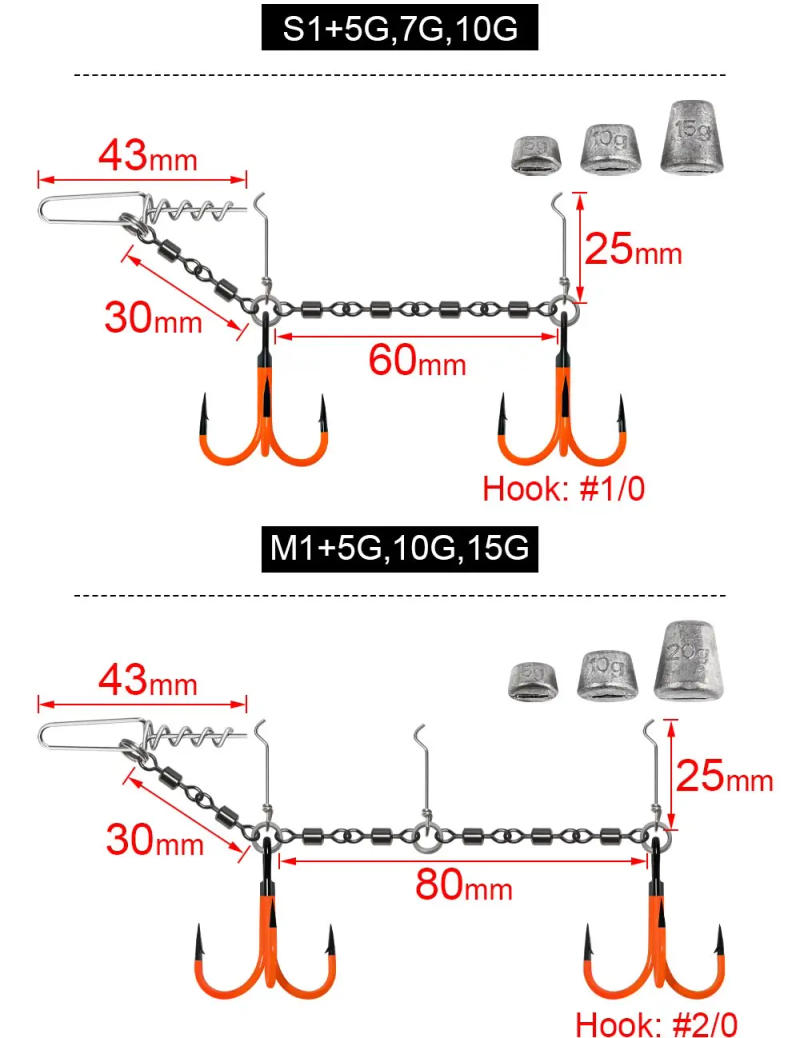 Description Picture 4 of itemSpinpoler Flame Shallow Screw-In Swiwel Assists Stinger Rig System With Sinker Weight Double UV Treble Hook For Soft Baits Shad