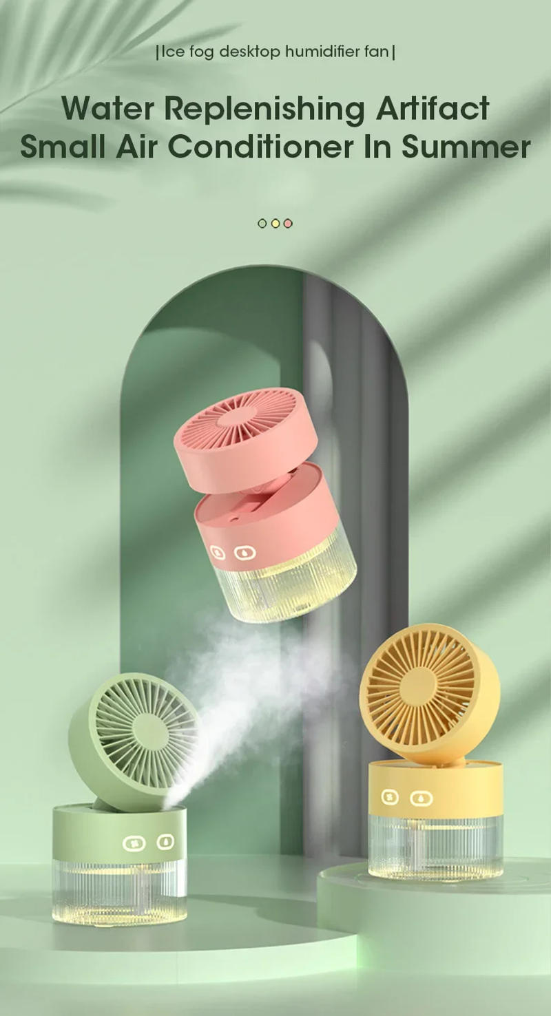 Description Picture 2 of item2024 Summer New Humidifier Spray Fan Portable USB Water-cooled Mini Desktop Household Appliances Water Mist Fan with LED Light