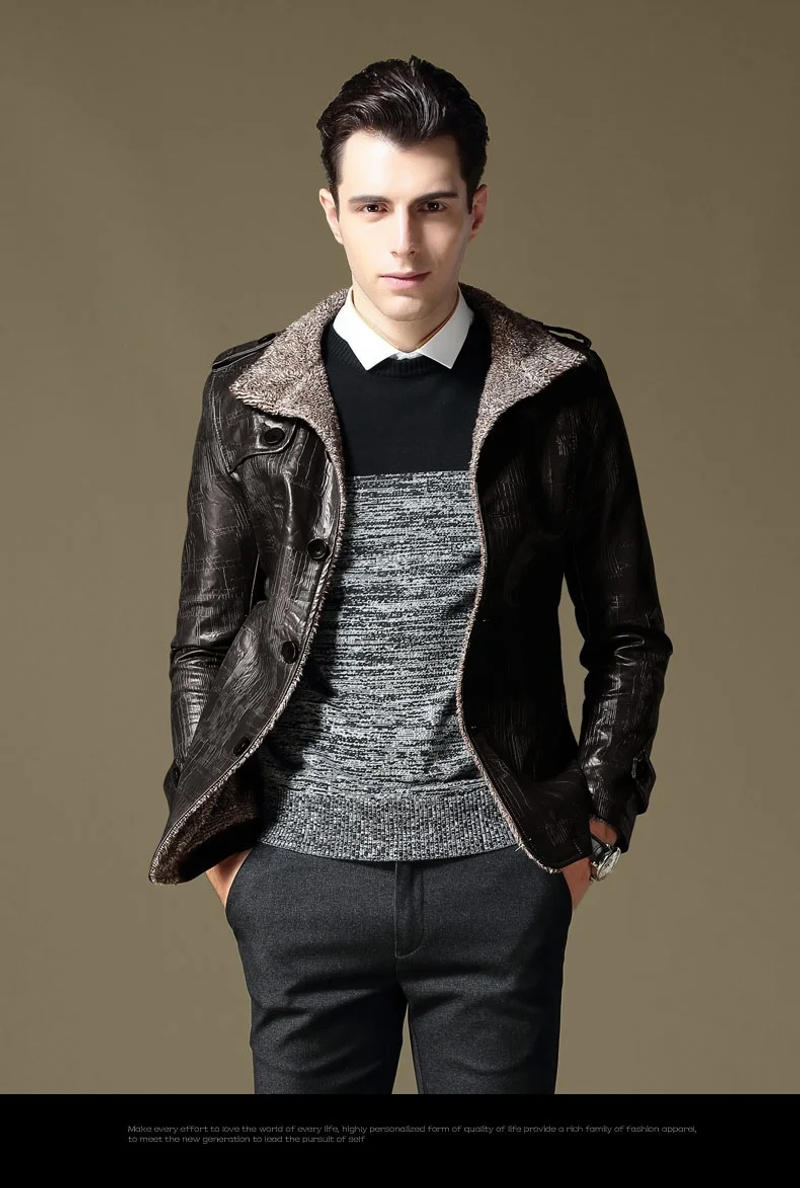 Description Picture 6 of item2023 Brand PU Leather Jacket Motorcycle Men's Winter Jackets and Fur Coats Thickening Wool Windbreak Warm Coat Plus Big Size 3XL