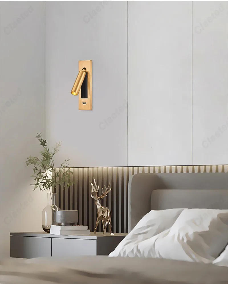Description Picture 2 of itemCreative LED Rotatable Wall Lamp USB Charging Interface Bedroom Bedside Reading Lamp Living Room Hotel Decoration Wall Lamp