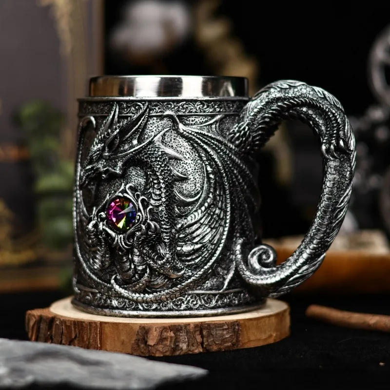 Description Picture 4 of itemMedieval Viking Dragon Beer Mug 16OZ Stainless Steel Drinking Beer Stein Coffee Cup Viking Gifts for Men Norse Medieval Decor