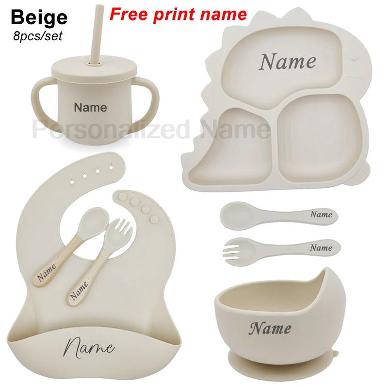 Description Picture 6 of itemDinosaur Children Dishes Plate Baby Feeding Set Personalized Name Silicone Tableware For Kids Toddlers Training Bowl Baby Stuff