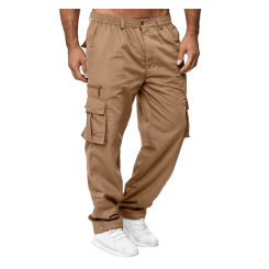 Men's casual multi pocket loose straight leg workwear pants outdoor long pants fitness pants