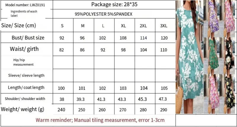 Description Picture 2 of itemNew Women's Knee Length Dress Knitting Printing Dresses 2024 Summer Round Neck Flower Grace Artistic Sense Versatile Midi Skirt