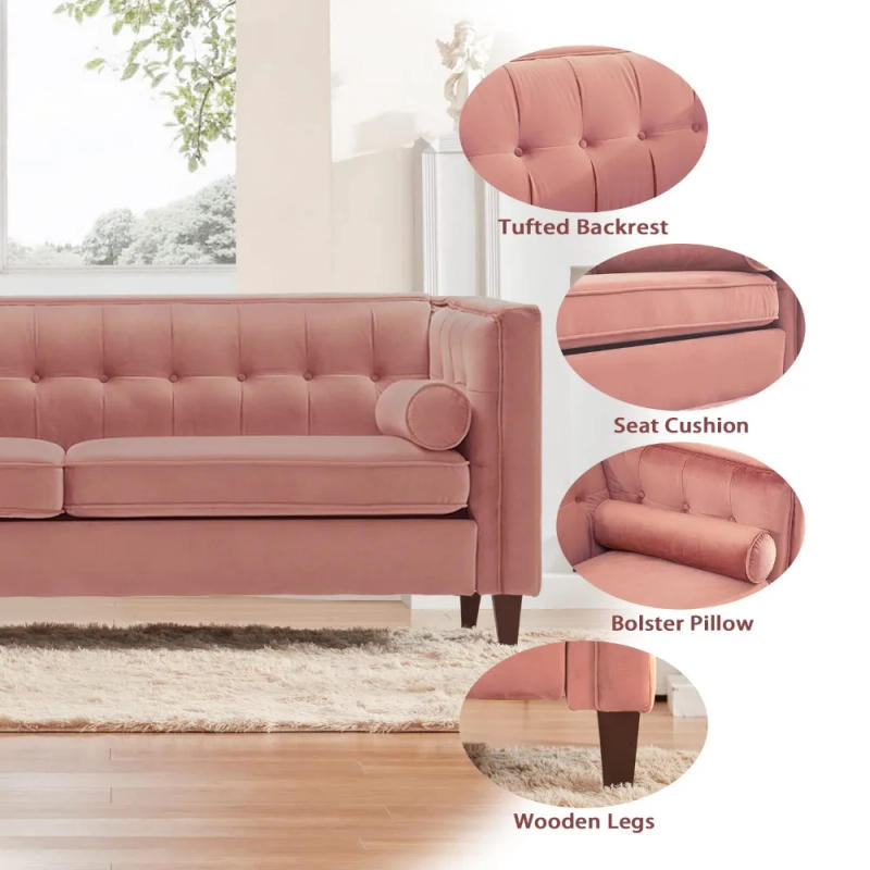 Description Picture 5 of item2024 New 58'' W Velvet Sofa, Mid-Century Love Seats Sofa Furniture with Bolster Pillows, Button Tufted Couch for Living Room