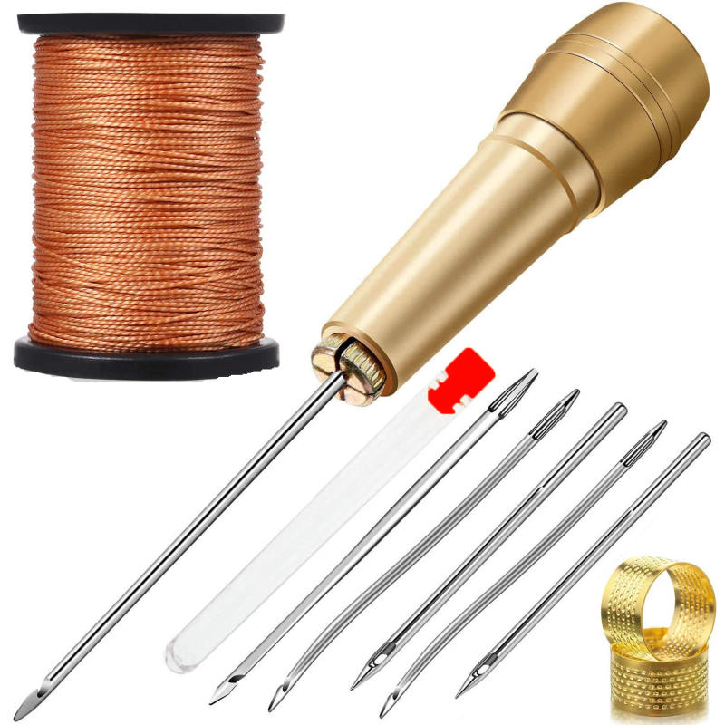 Description Picture 2 of itemLeather Sewing Kit DIY Leather Sewing Awl Needle with Copper Handle Set Leather Canvas Tent Shoes Repairing Tool Nylon Thread