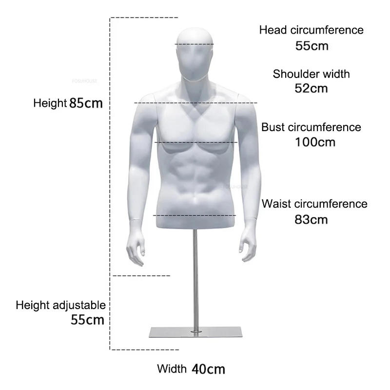 Description Picture 3 of itemBlack and White Half-length Mannequins for Men's Clothing Store Fake Human Body Mannequin with Metal Base Window Display Stand